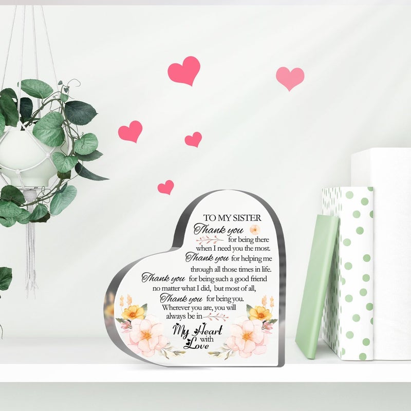 MUNLICAR Thank You Sister Gifts from Sister, Friendship Keepsake Acrylic, Thank You Presents for Women Friends Sister Besties BFF Birthday Gift, Desk Home Floral Decor Sign Plaque - Image 4
